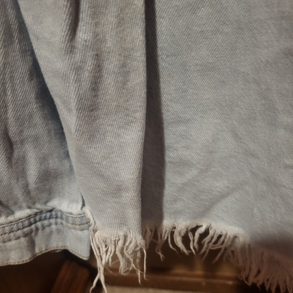 Risen Distressed Fringe Acid Washed Denim Blue Cotton Shirt Jacket Size XLarge - Picture 5 of 8